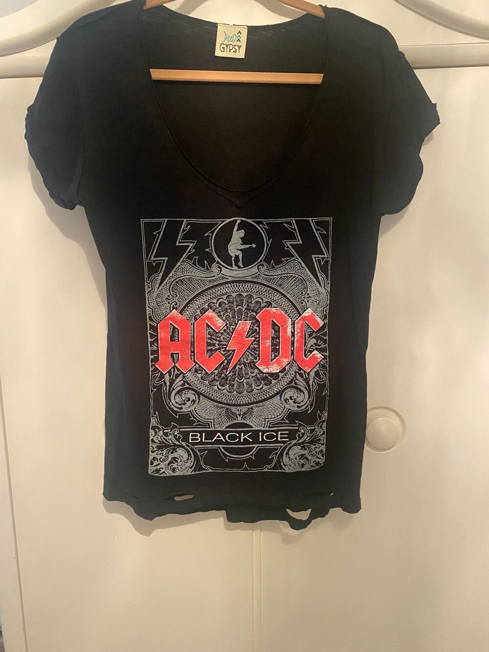 RARE Jaded Gypsy AC DC Distressed Black Shirt Size small